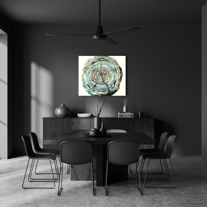 Wandbild - Aquarell Zeichnung - Baumstamm Muster in dunkel eingerichtetem Esszimmer an grauer Wand