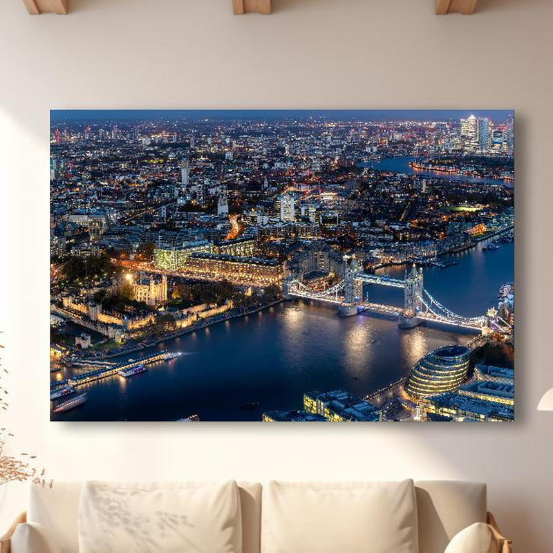 Wandbild - Atemberaubende Skyline auf London-England in modernem Wohnzimmer im Loft-Stil Zoom