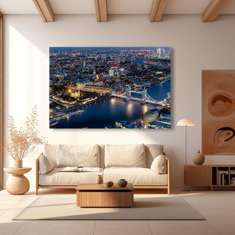 Wandbild - Atemberaubende Skyline auf London-England in modernem Wohnzimmer im Loft-Stil