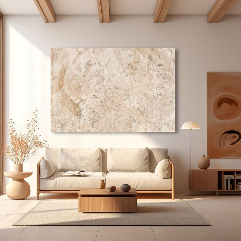 Wandbild - Beige Naturmarmor Stein Textur in modernem Wohnzimmer im Loft-Stil