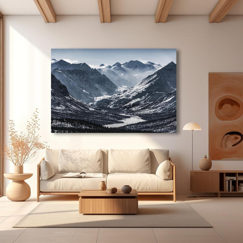Wandbild - Berge in Alaska in modernem Wohnzimmer im Loft-Stil