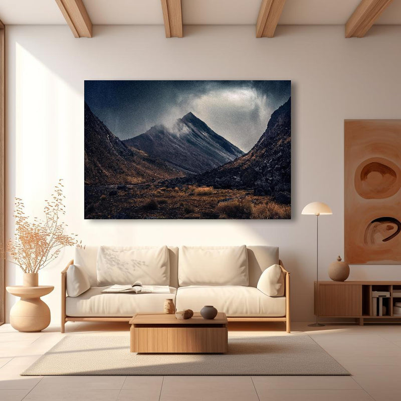 Wandbild - Bergenlandschaft  in modernem Wohnzimmer im Loft-Stil