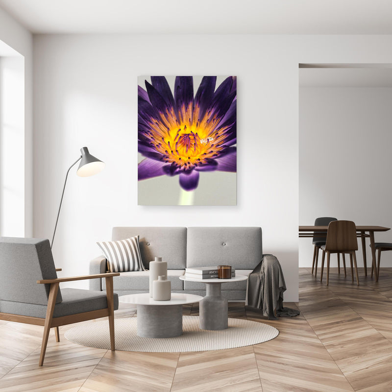 Wandbild - Blumen Portrait - Floral in gemütlichem Wohnzimmer neben grauer Retro-Lampe