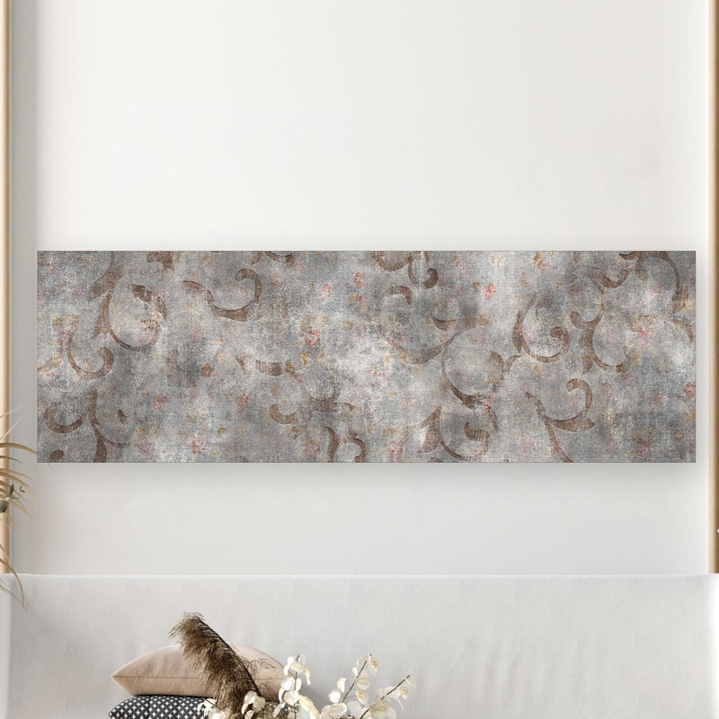 Wandbild - Braunes Blätter Muster auf gräulichem Zement in extravagant gestaltetem Raum mit minimalistischer Couch-rechteckig Zoom