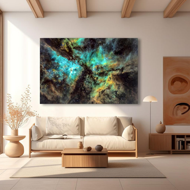 Wandbild - Bunter Sternenhimmel in modernem Wohnzimmer im Loft-Stil