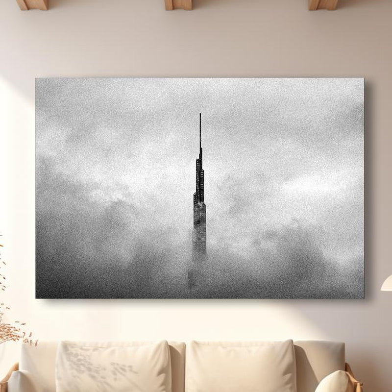 Wandbild - Burj Khalifa - Dubai in modernem Wohnzimmer im Loft-Stil Zoom