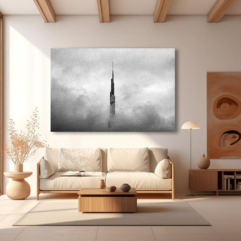 Wandbild - Burj Khalifa - Dubai in modernem Wohnzimmer im Loft-Stil