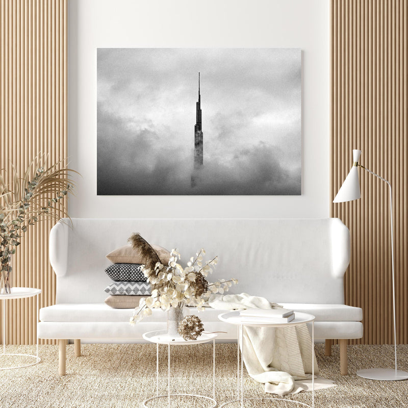 Wandbild - Burj Khalifa - Dubai in extravagant gestaltetem Raum mit minimalistischer Couch-quadratisch