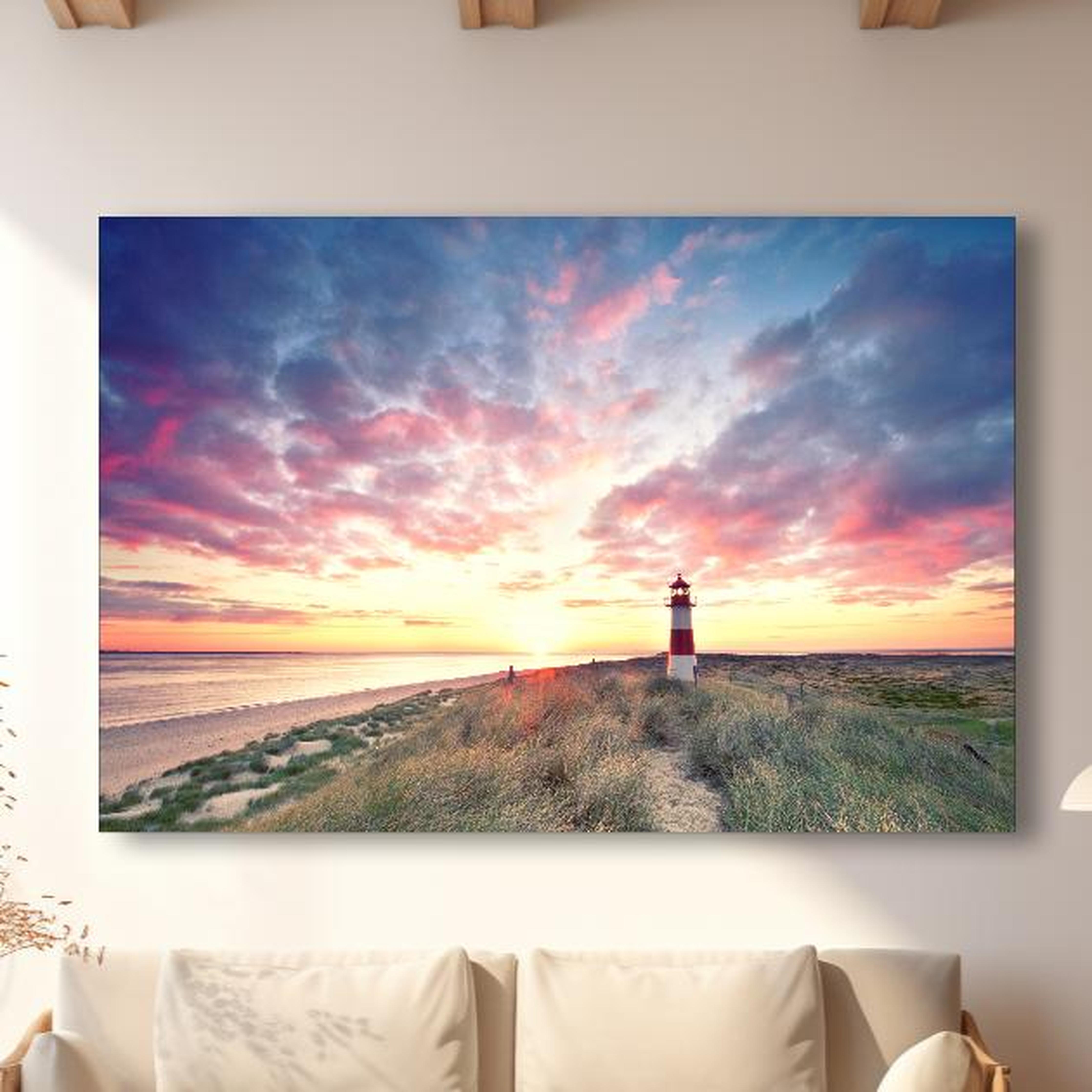 Wandbild - Dünen am Leuchtturm - Sylt in modernem Wohnzimmer im Loft-Stil Zoom