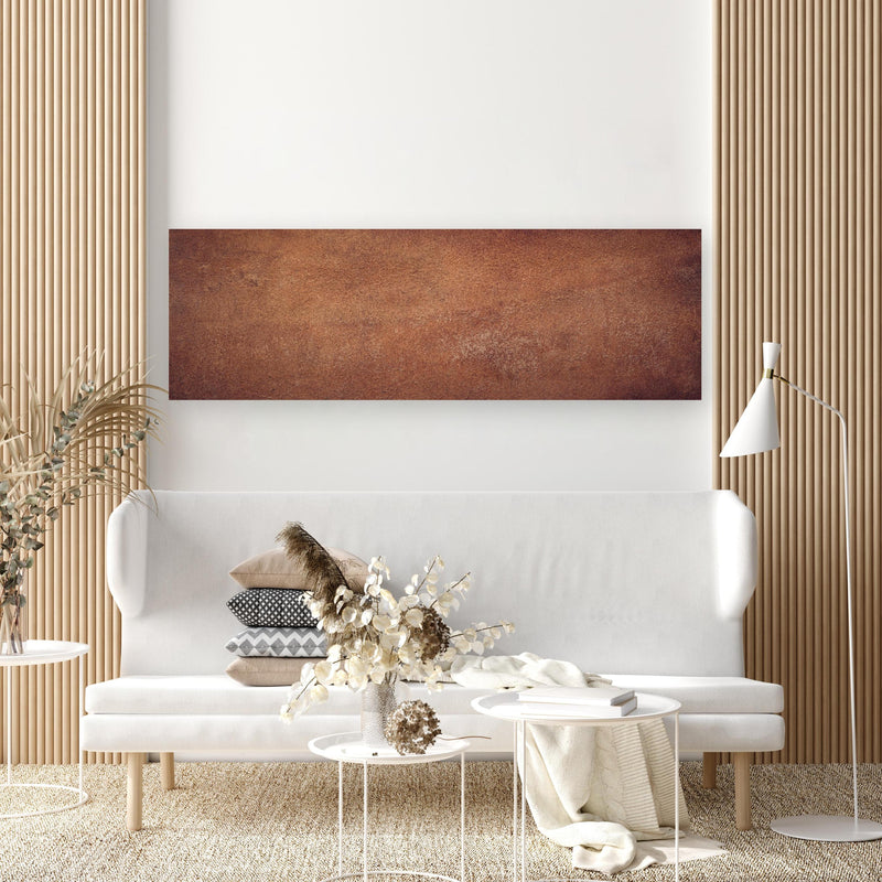 Wandbild - Dunkelbraune Ledertextur in extravagant gestaltetem Raum mit minimalistischer Couch-rechteckig