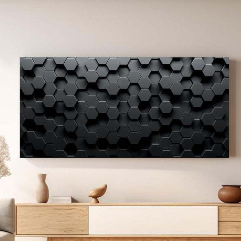 Wandbild - Dunkles Sechseck Muster in hellem Wohnzimmer über extravaganter Kommode Zoom