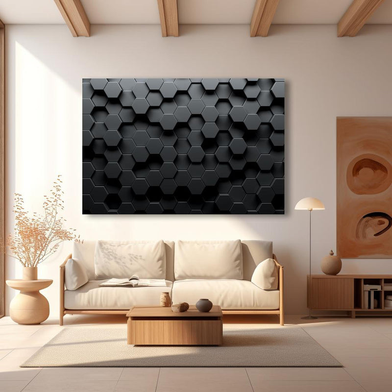 Wandbild - Dunkles Sechseck Muster in modernem Wohnzimmer im Loft-Stil