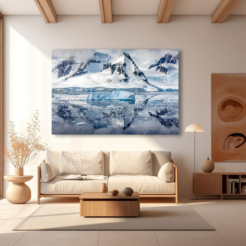 Wandbild - Eisberg Gletscher in modernem Wohnzimmer im Loft-Stil