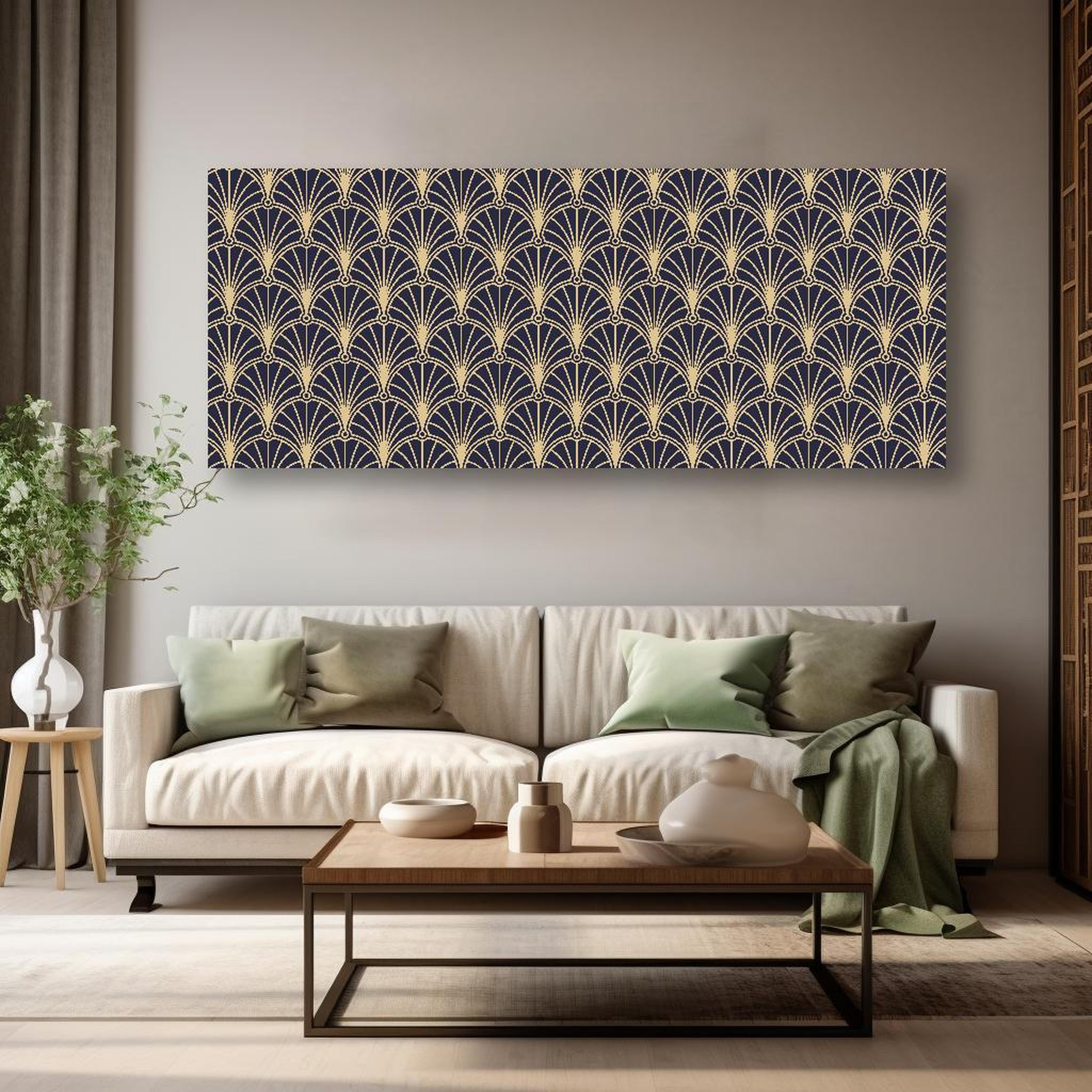 Wandbild - Elegantes geometrisches Art-Deko-Design in dekorativem Wohnzimmer über einladendem Sofa Zoom