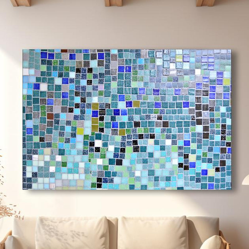 Wandbild - Farbenfrohes Mosaikfliesen Wanddesign in modernem Wohnzimmer im Loft-Stil Zoom