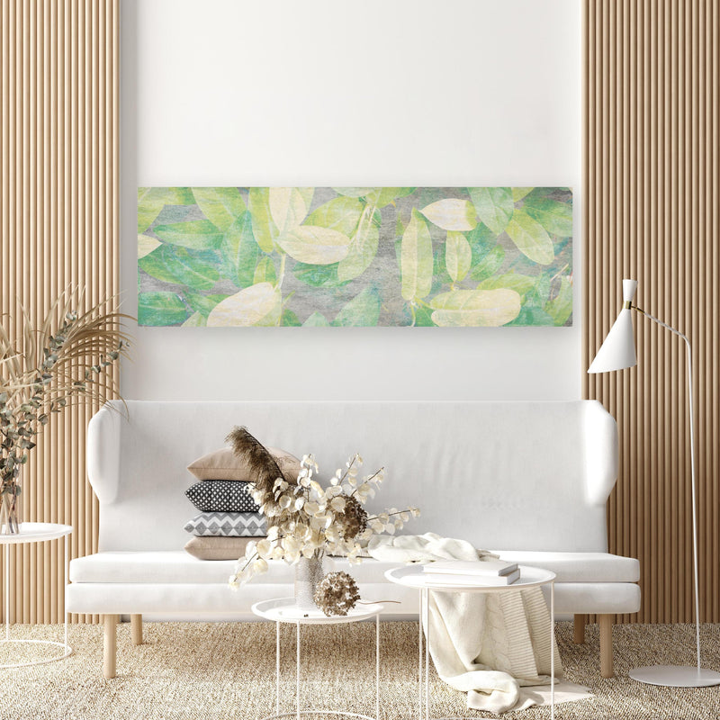Wandbild - Florale Wand - Gräulich in extravagant gestaltetem Raum mit minimalistischer Couch-rechteckig