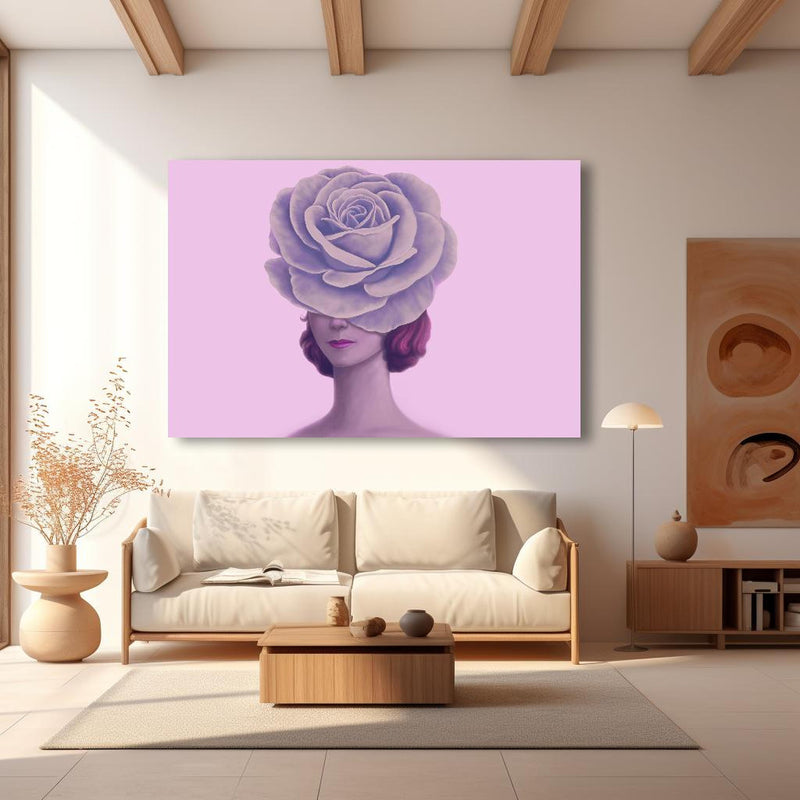 Wandbild - Florales Portrait - 3D Darstellung in modernem Wohnzimmer im Loft-Stil