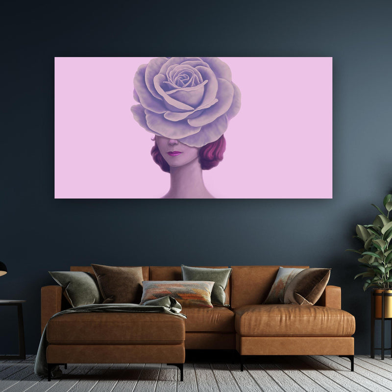 Wandbild - Florales Portrait - 3D Darstellung an dunkelgrüner Wand über klassischem Sofa