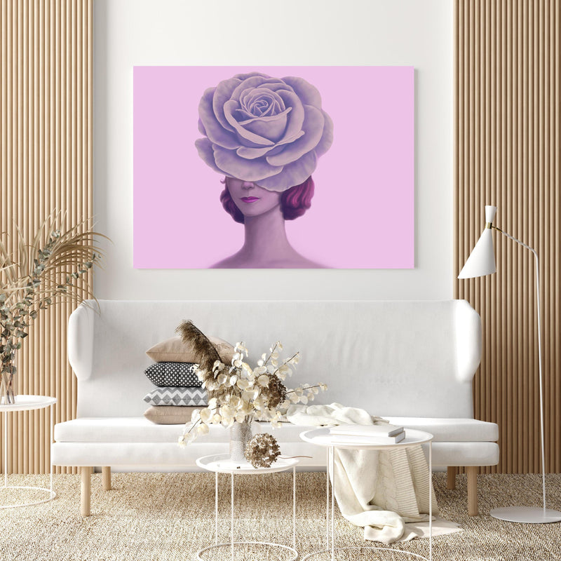 Wandbild - Florales Portrait - 3D Darstellung in extravagant gestaltetem Raum mit minimalistischer Couch-quadratisch