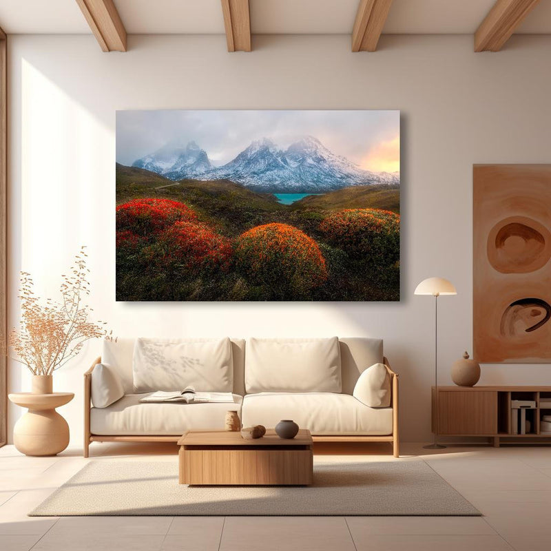 Wandbild - Frühling in Patagonia in modernem Wohnzimmer im Loft-Stil