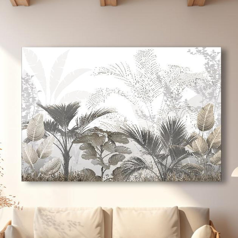 Wandbild - Gräulich - Florales Wandbild in modernem Wohnzimmer im Loft-Stil Zoom