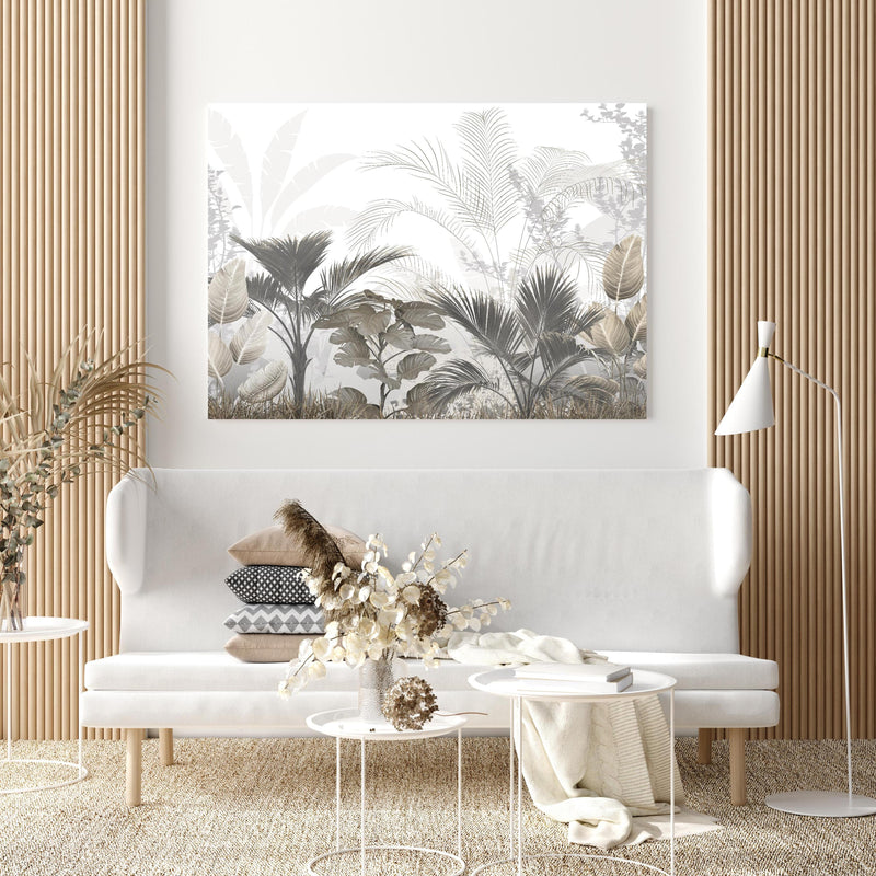 Wandbild - Gräulich - Florales Wandbild in extravagant gestaltetem Raum mit minimalistischer Couch-quadratisch