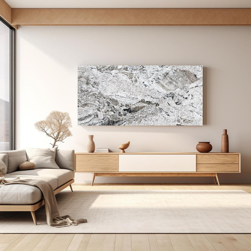 Wandbild - Graue abstrakte Marmor Stein Textur in hellem Wohnzimmer über extravaganter Kommode