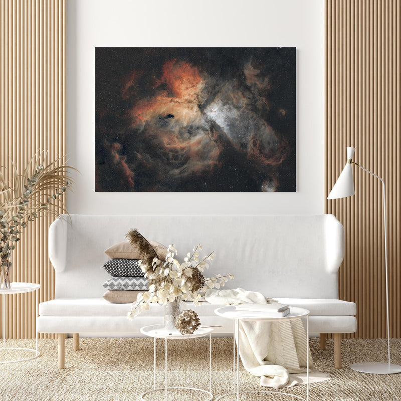 Wandbild - Great Carina Nebula in extravagant gestaltetem Raum mit minimalistischer Couch-quadratisch