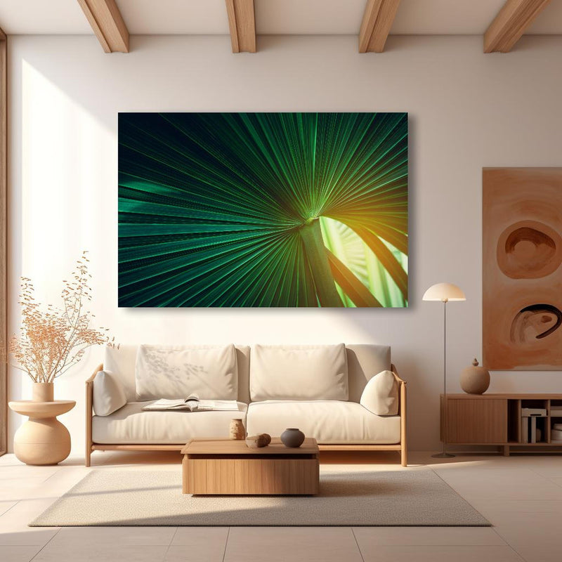Wandbild - Grüne Blatt Textur in modernem Wohnzimmer im Loft-Stil