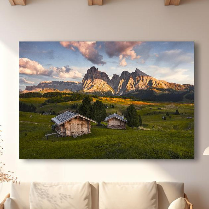 Wandbild - Grüne Landschaft - Ländlich in modernem Wohnzimmer im Loft-Stil Zoom