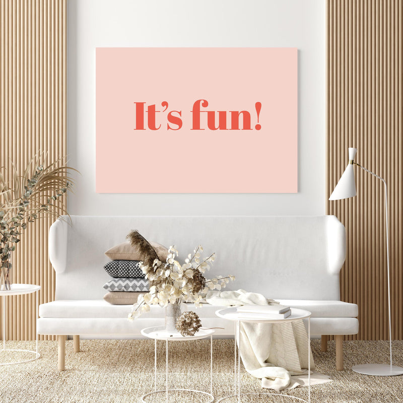 Wandbild - It's Fun! in extravagant gestaltetem Raum mit minimalistischer Couch-quadratisch