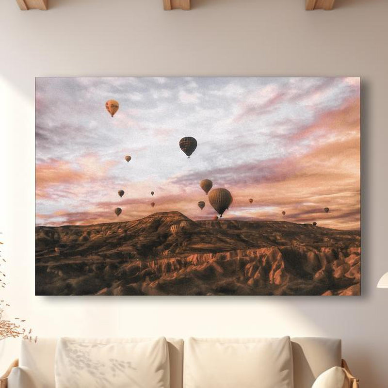 Wandbild - Kappadokien - Heißluft Ballons in modernem Wohnzimmer im Loft-Stil Zoom