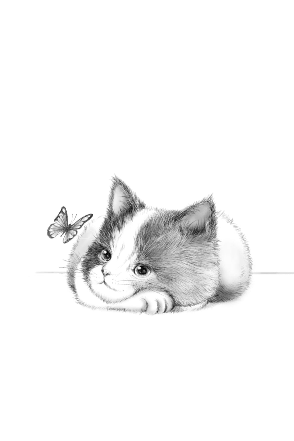 Wandbild-Kindermotiv einer Katze - Schwarz-weiß