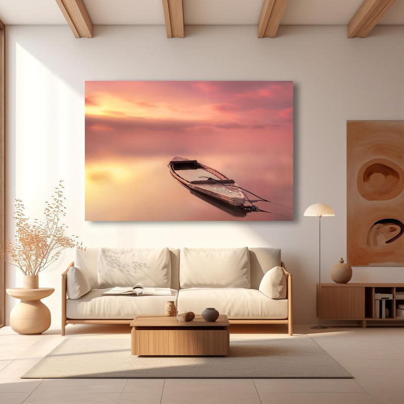 Wandbild - Leeres Boot -Traumwelt in modernem Wohnzimmer im Loft-Stil