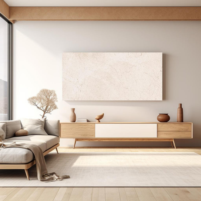 Wandbild - Marmor Textur - Fliesenmuster in hellem Wohnzimmer über extravaganter Kommode