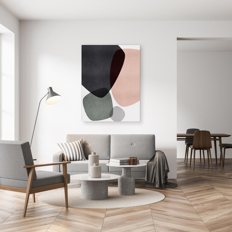 Wandbild - Minimalistisches Design  in gemütlichem Wohnzimmer neben grauer Retro-Lampe