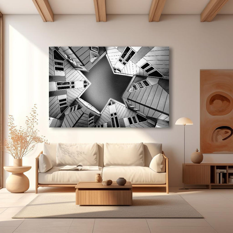 Wandbild - Moderne Hausstruktur - Niederlande in modernem Wohnzimmer im Loft-Stil