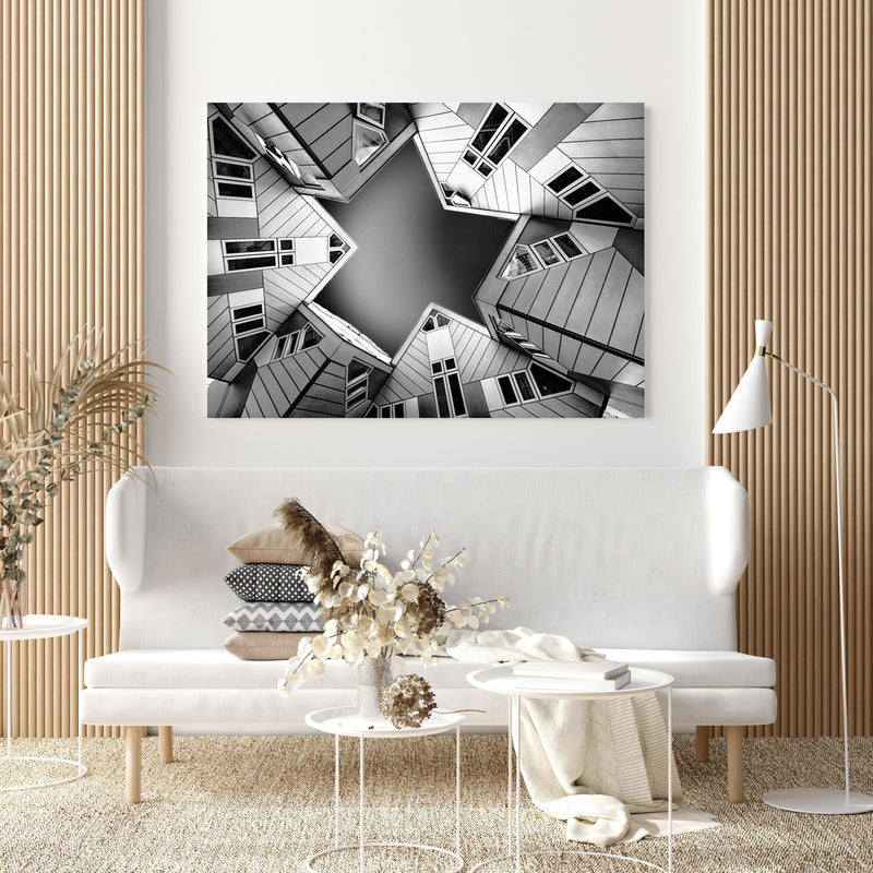 Wandbild - Moderne Hausstruktur - Niederlande in extravagant gestaltetem Raum mit minimalistischer Couch-quadratisch