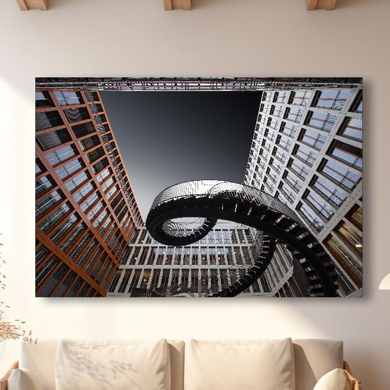 Wandbild - Moderne Treppen in modernem Wohnzimmer im Loft-Stil Zoom