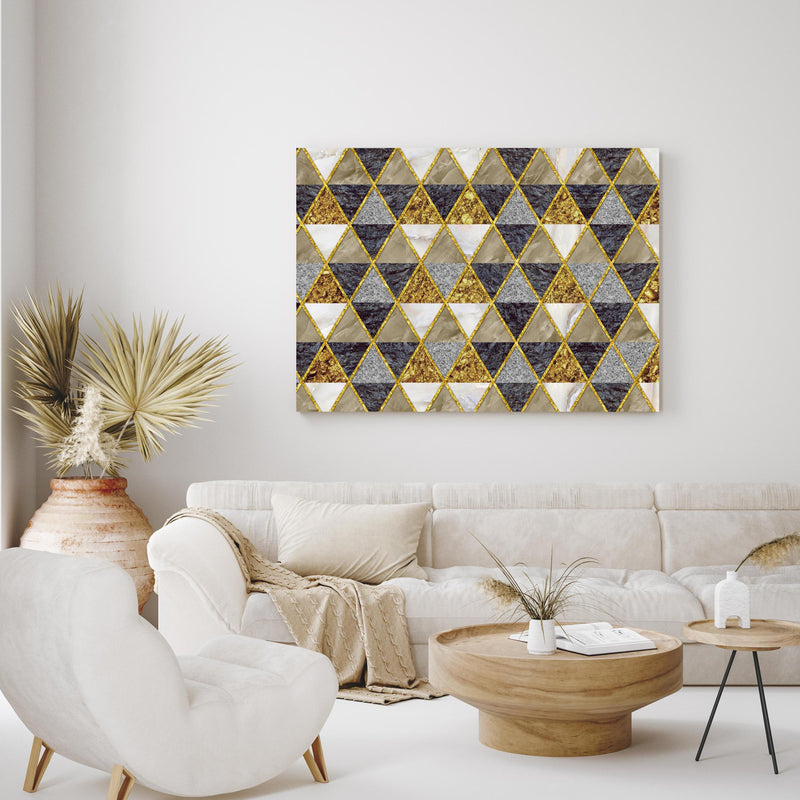 Wandbild - Moderne Wanddekoration - Mosaik in exotisch eingerichtetem Wohnzimmer über gemütlicher Couch