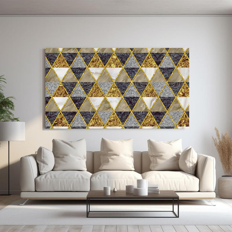 Wandbild - Moderne Wanddekoration - Mosaik hinter sanfter Couch mit cremefarbenen großen Kissen