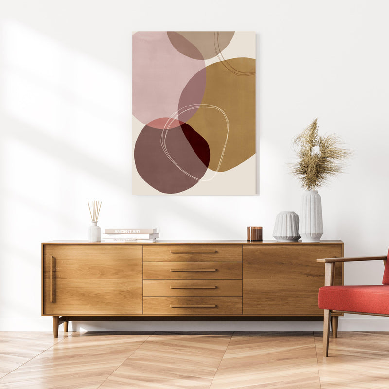 Wandbild - Modernes Design - Kreise an cremefarbener Wand über klassischer Holzkommode