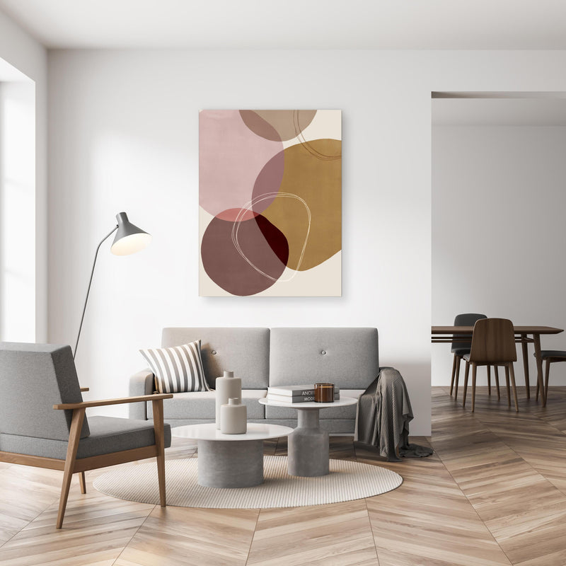 Wandbild - Modernes Design - Kreise in gemütlichem Wohnzimmer neben grauer Retro-Lampe