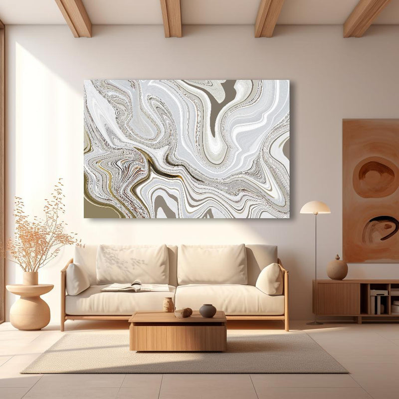 Wandbild - Modernes Kunstwerk - Flüssigkunst in modernem Wohnzimmer im Loft-Stil