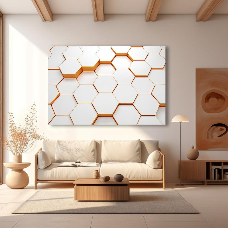 Wandbild - Modernes Sechseck Muster in modernem Wohnzimmer im Loft-Stil