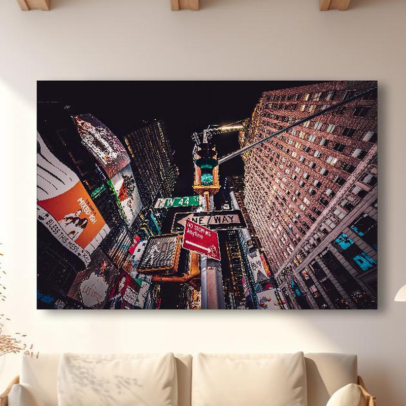 Wandbild - NYC Nächte in modernem Wohnzimmer im Loft-Stil Zoom