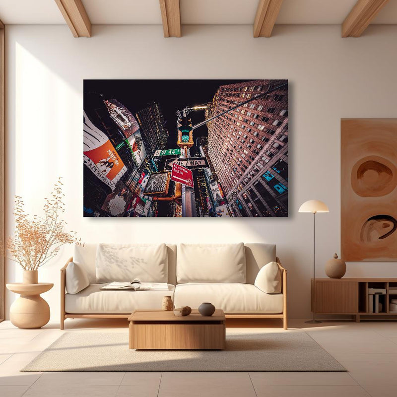 Wandbild - NYC Nächte in modernem Wohnzimmer im Loft-Stil