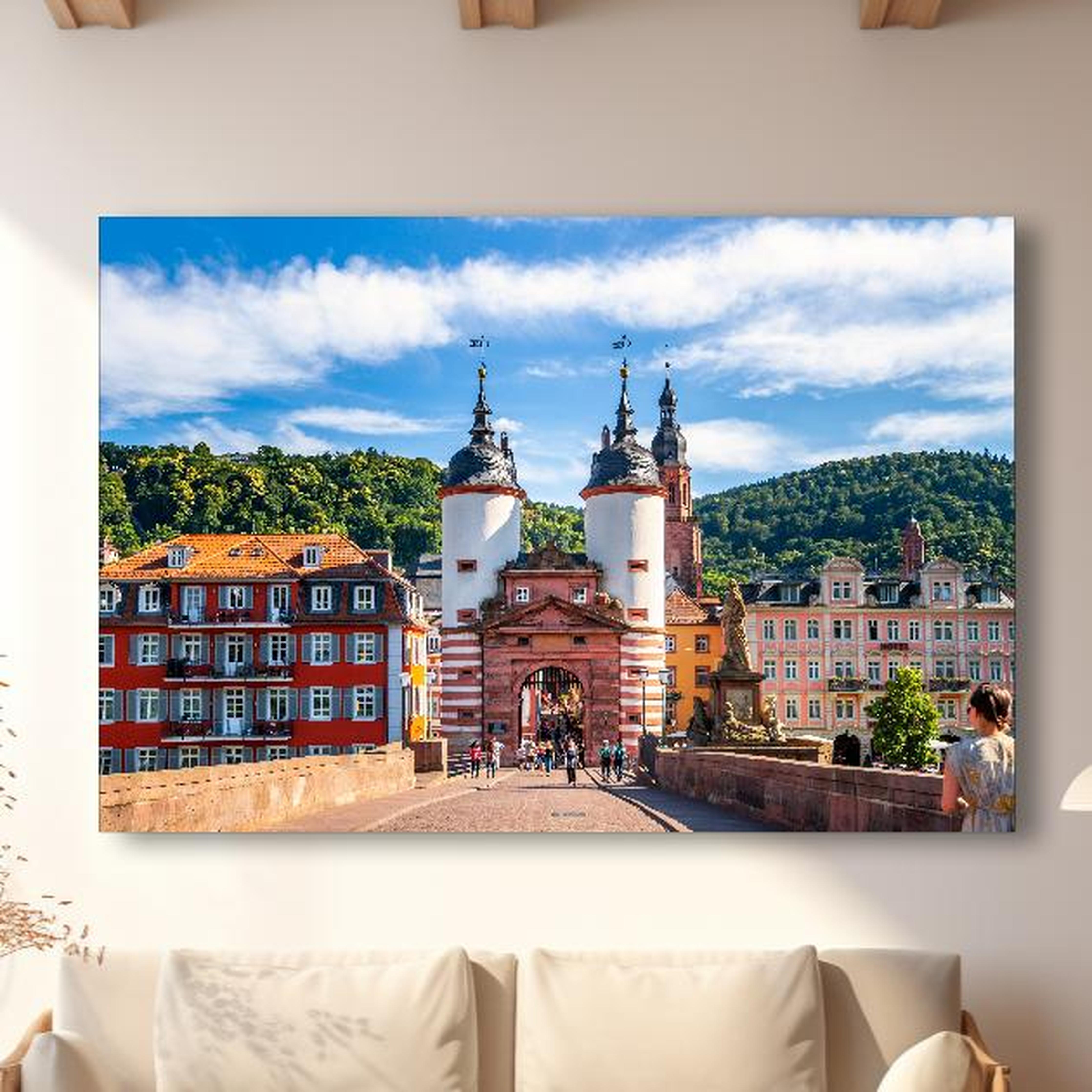 Wandbild - Prächtiger Anblick auf Brücke in Heidelberg in modernem Wohnzimmer im Loft-Stil Zoom