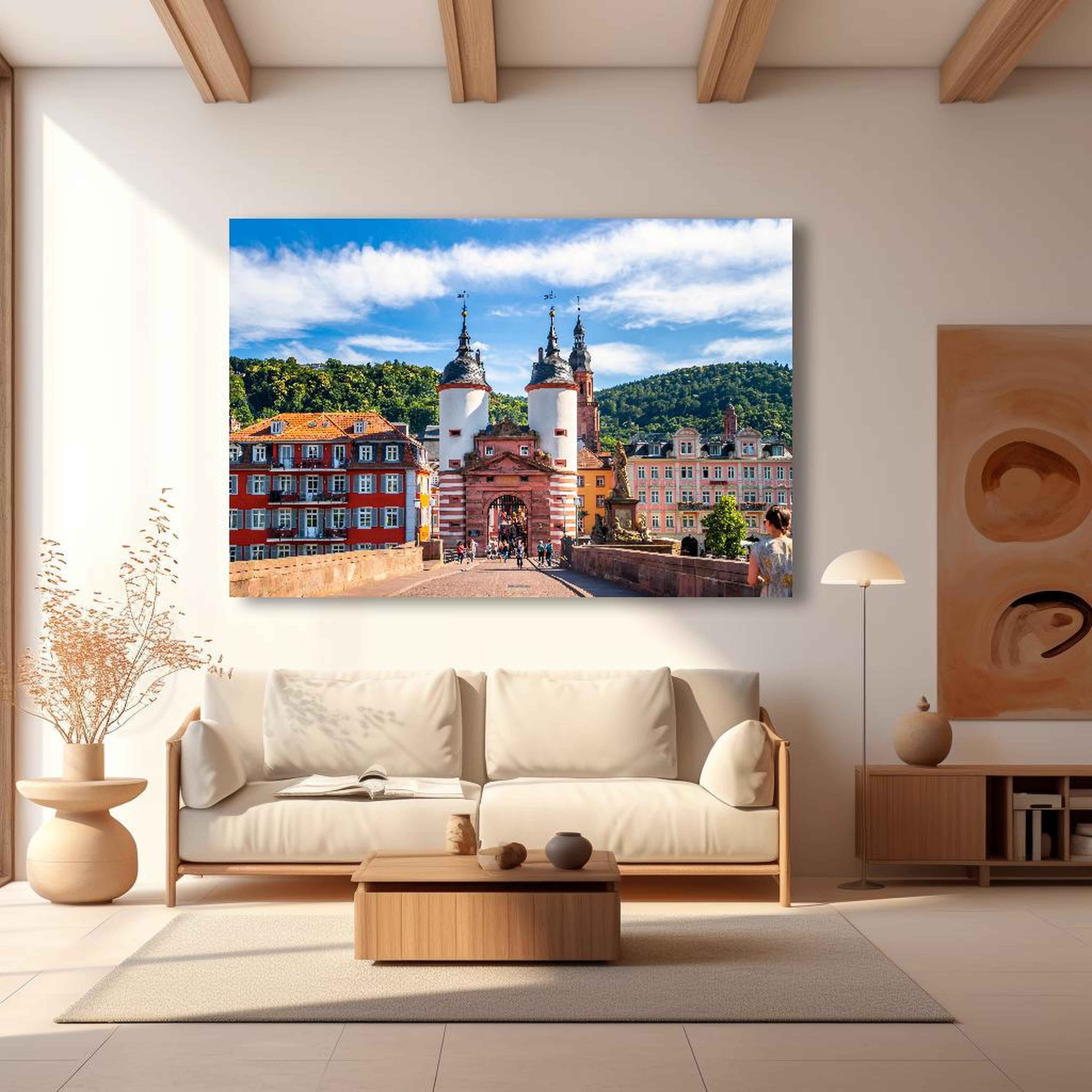 Wandbild - Prächtiger Anblick auf Brücke in Heidelberg in modernem Wohnzimmer im Loft-Stil