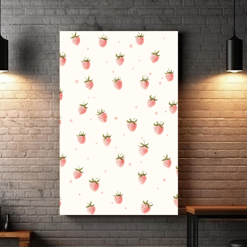 Wandbild - Rosa Erdbeeren - Grafik zwischen extravaganten Hängelampen und Holztischen Zoom